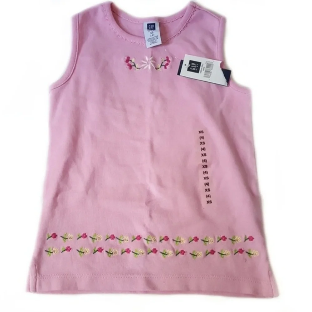 Girls GAP Pink Flowers & Beaded Neck Tank Top-XS 4